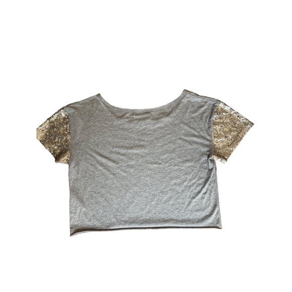 Hollister Rockin and Rollin Boxy Short Sequin Sleeves Gray Crop Top Size M - Picture 5 of 5